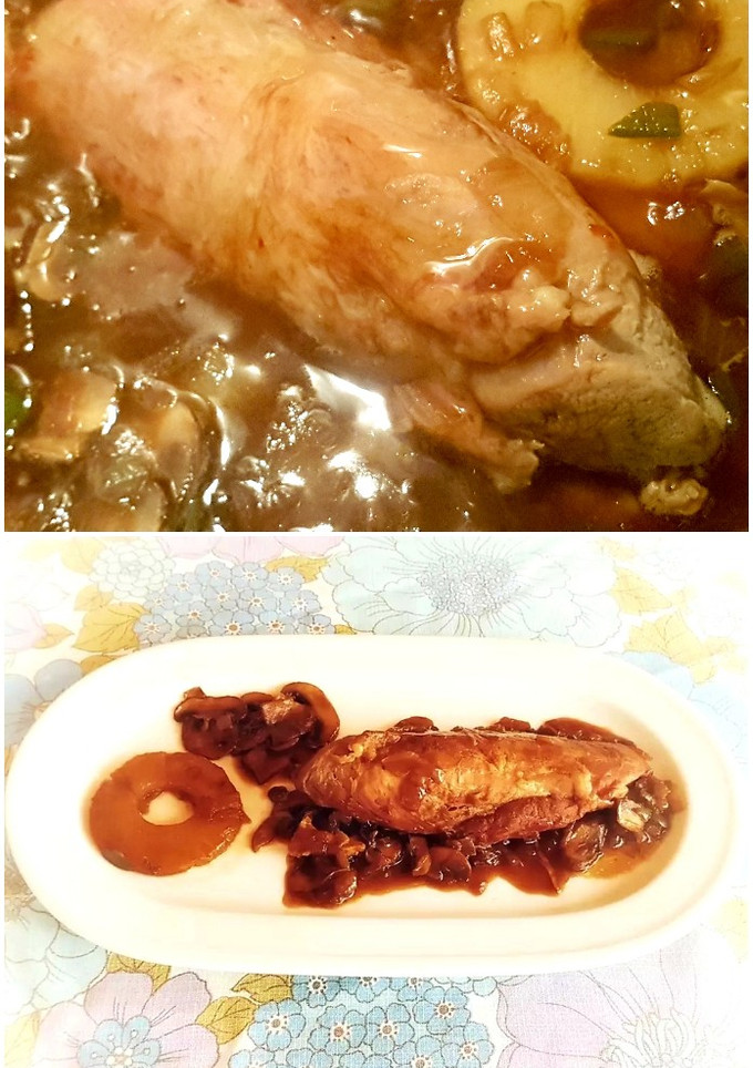 Una foto de Solomillo de Cerdo al Jerez y Piña Thai Style