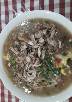 A picture of Chicken corn soup.