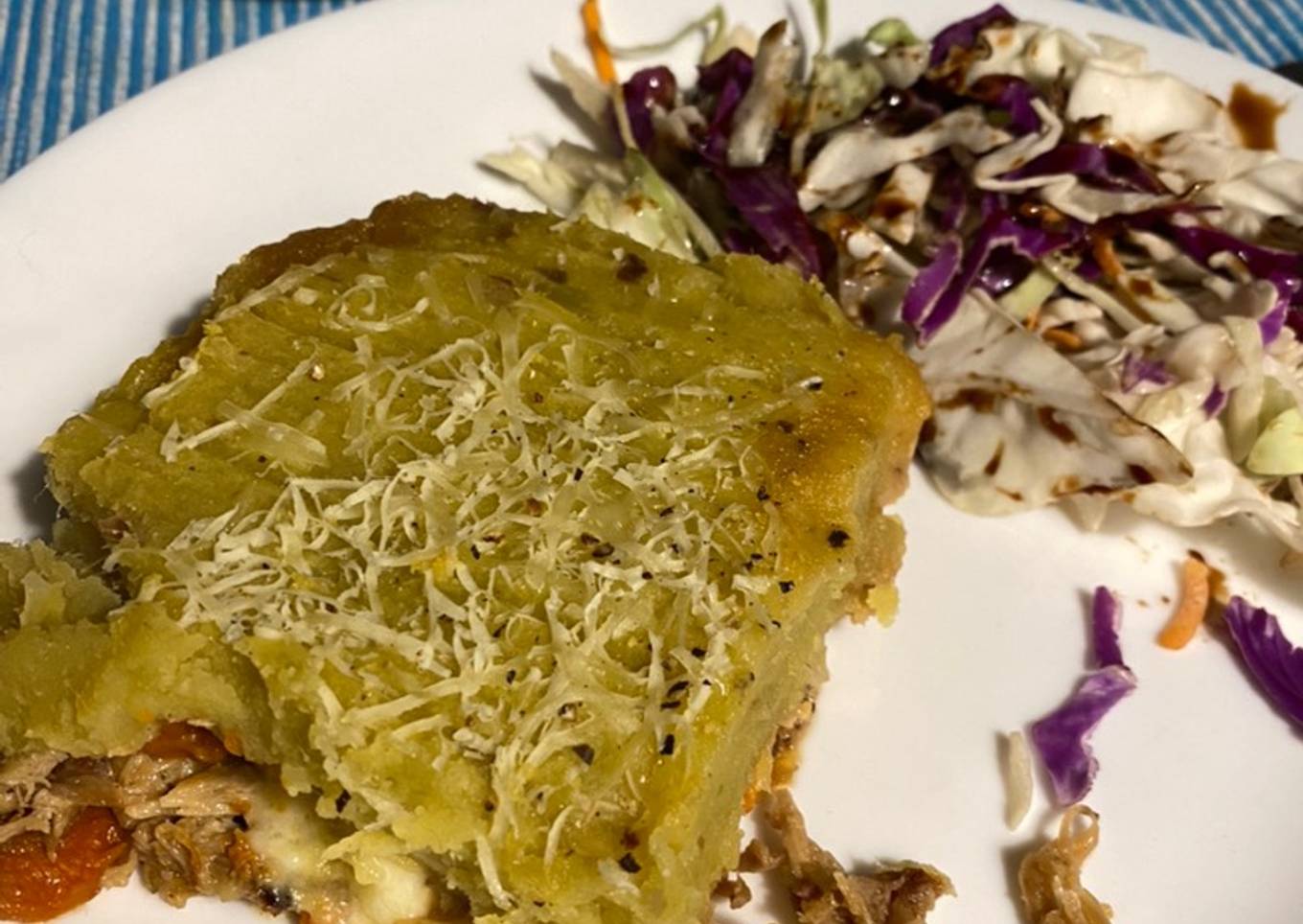 Pastel de batata y bondiola (a la parrilla) desmechada