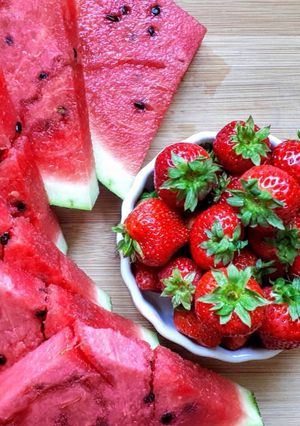 Hình của món Nước ép DƯA HẤU + DÂU TÂY.