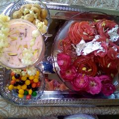 A picture of Pink jalebi with pinkish drink💕.