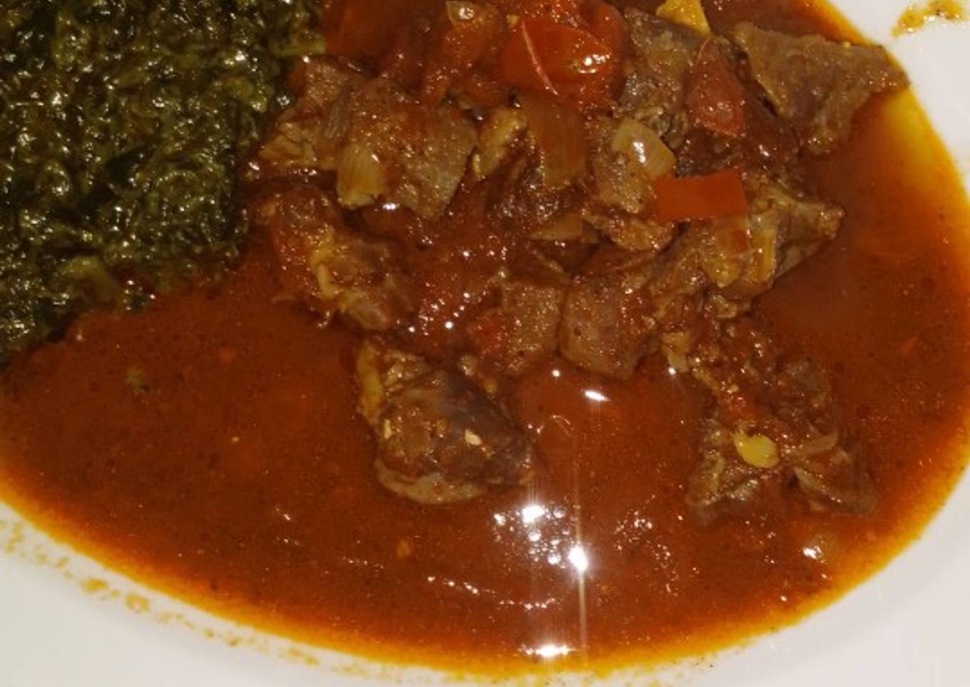 Managu,served with beef stew and ugali