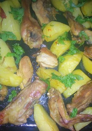 A picture of Roast chicken in potato wedges #4WeeksChallenge.