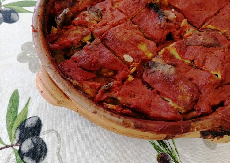 Parmigiana di melanzane con cuore di pesce