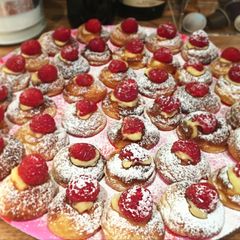 A picture of Raspberry and cream pastries.