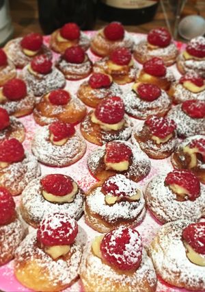 A picture of Raspberry and cream pastries.