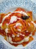 Speck and Provola Ravioli with Tomato Sauce and Parmesan