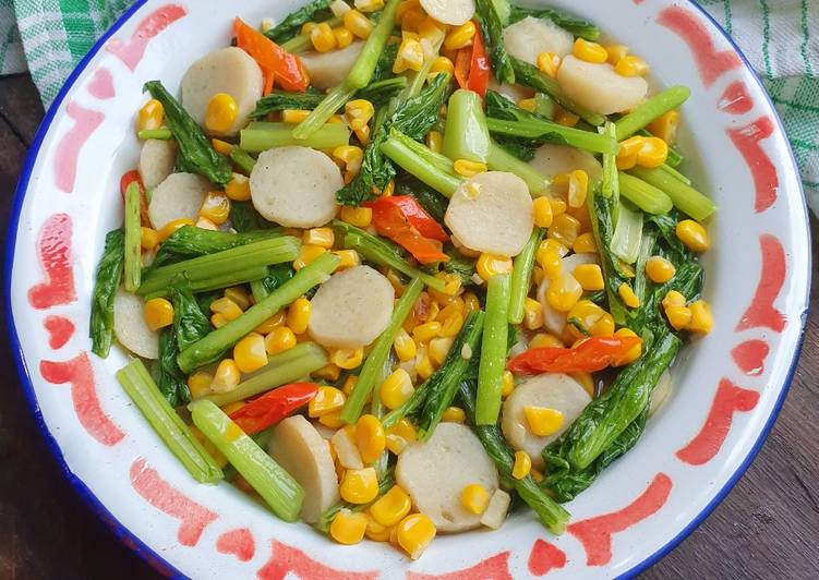 Cara Gampang mengolah Tumis sawi mix jagung &amp; bakso, Bikin Ngiler