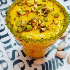 A picture of Mango flavored kesar pista shrikhand.