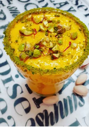 A picture of Mango flavored kesar pista shrikhand.