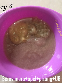 Foto resep Bubur beras merah saus pisang apel MPASI