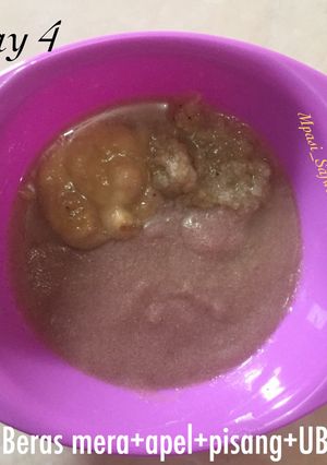 Foto resep Bubur beras merah saus pisang apel MPASI