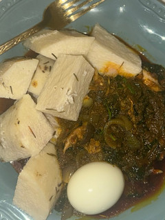 A picture of Yam and Red oil sauce.