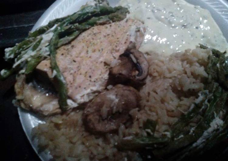 Recipe of Speedy Foil Wrapped Salmon with Rice &amp; Asparagus