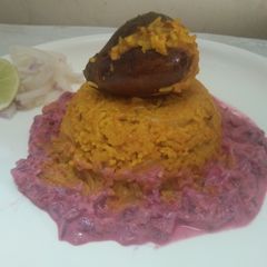 A picture of Vangi bhat(eggplant rice).