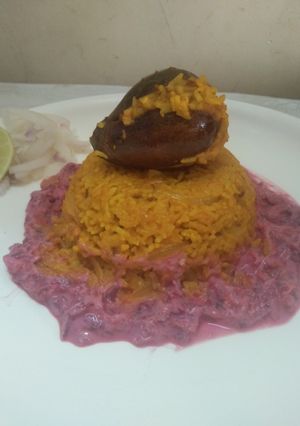 A picture of Vangi bhat(eggplant rice).