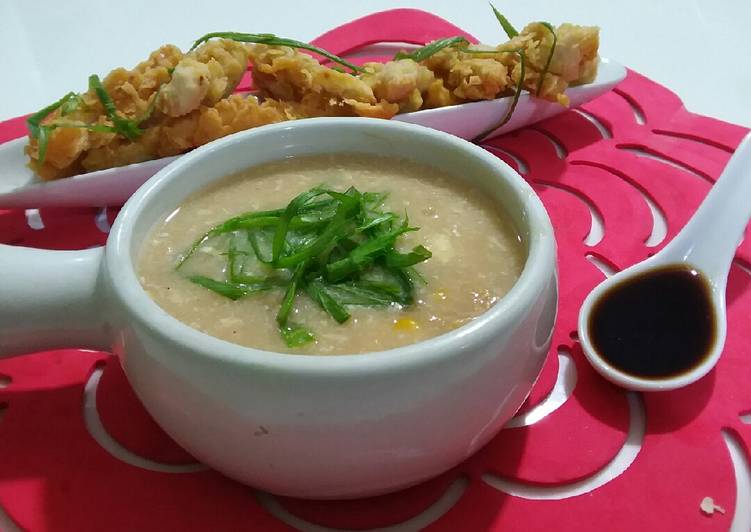 Recipe of Quick Chicken corn soup 🌽 with tempura