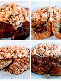 Una foto de Un asado diferente con ensalada de poroto, arveja, cereza y huevo