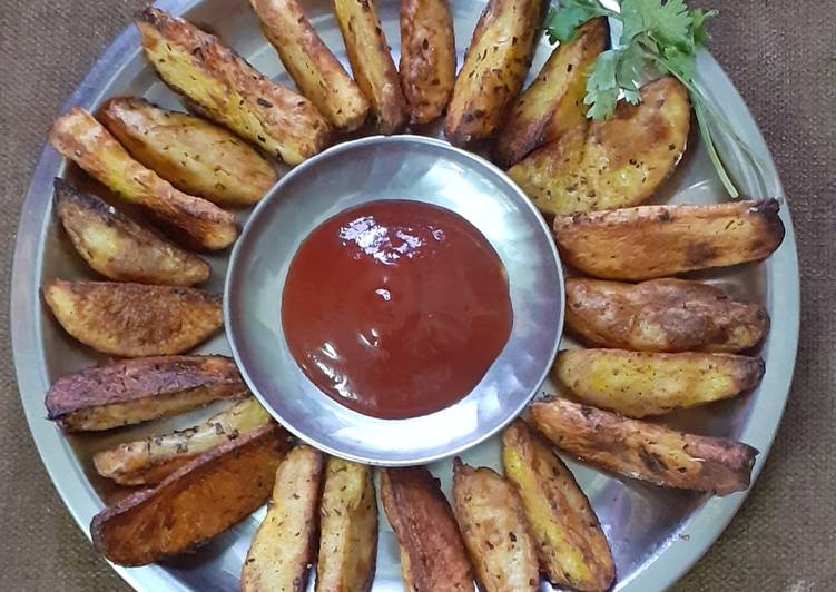 Recipe of Award-winning Baked potato wedges with cheese and herbs