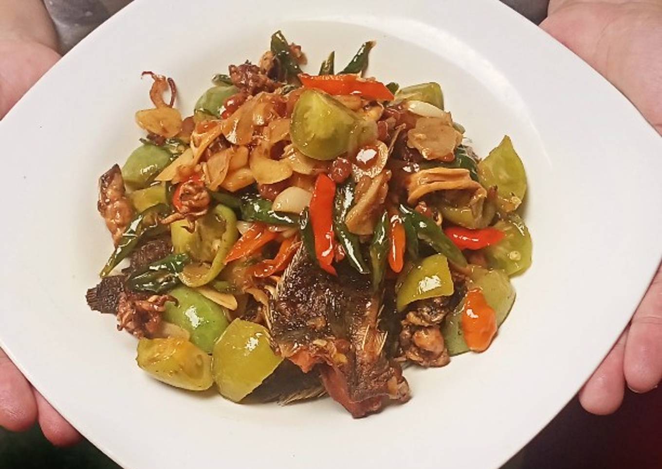 Ikan asin cumi cabe hijau saos tauco asin 🥰