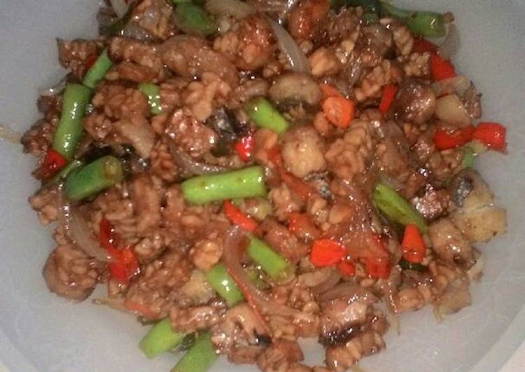 Tumis tempe ikan buncis manis pedas