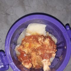 A picture of Egg sauce and white yam.