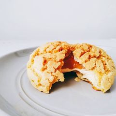 A picture of Salted caramel choux au craquelin.