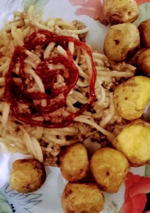 Una foto de Spaguettis con carne molida