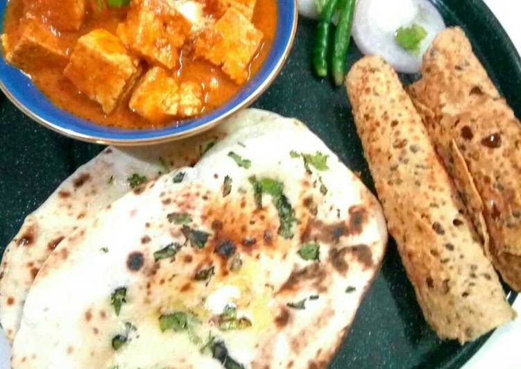 Steps to Prepare Quick Paneer tikka,butter naan and papad