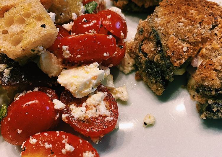 Simple Way to Prepare Homemade Eggplant cordon bleu with tomato and bread salad 🥗