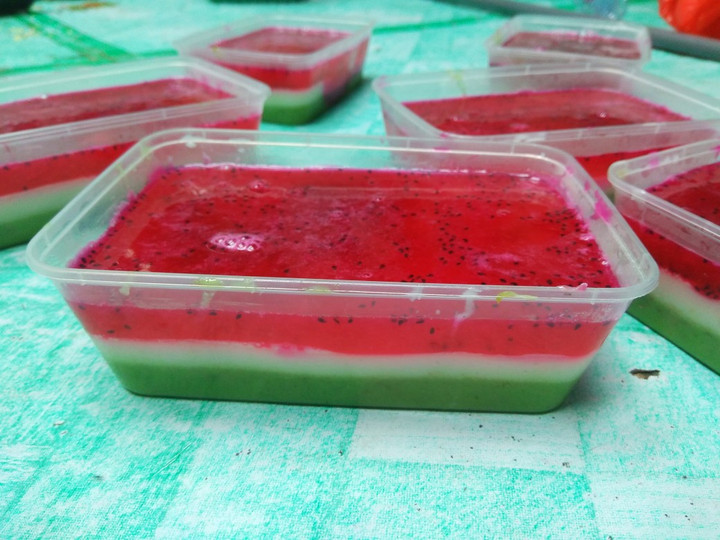 Cara Buat Puding 3 lapis (alpukat, susu, buah naga) Praktis