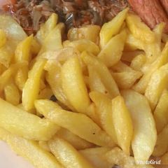 Fried Irish pototos with onion and fish sauce A picture of Fried Irish pototos with onion and fish sauce.