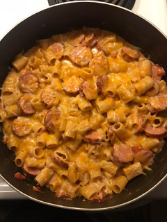 A picture of One Pan Cajun Cheesy Sausage Pasta.