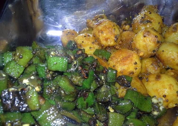 Easiest Way to Make Any-night-of-the-week Aloo-Okra sapji - Gujarathi special