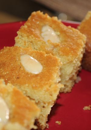 A picture of Basbousa/Semolina cake.