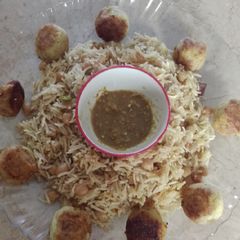 Rice with potato balls (pulao style) A picture of Rice with potato balls (pulao style).