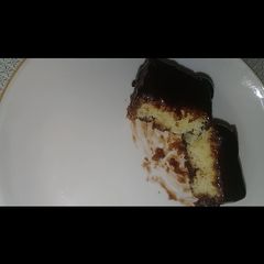 A picture of Australian cake.. chocalate toping on vanilla cake.