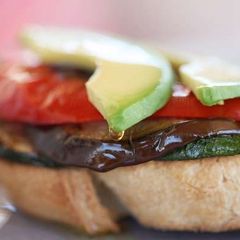 A picture of Roasted vegetable open toasted sandwich.