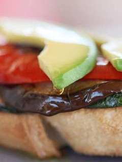 A picture of Roasted vegetable open toasted sandwich.