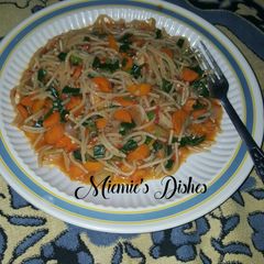 A picture of Spaghetti with veggie.