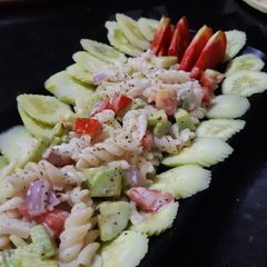 A picture of Mayo pasta salad.