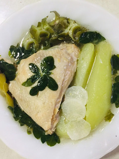 A picture of Chicken in Ginger Broth with Chayote and Moringa - Filipino Tinola with more Veggies.