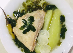 A picture of Chicken in Ginger Broth with Chayote and Moringa - Filipino Tinola with more Veggies.