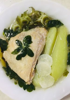 A picture of Chicken in Ginger Broth with Chayote and Moringa - Filipino Tinola with more Veggies.