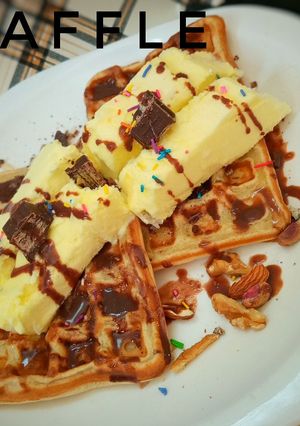 A picture of Waffle with Ice cream.