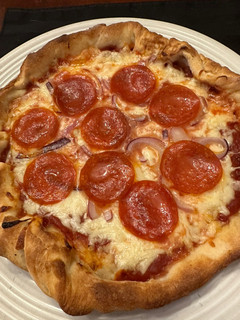 A picture of Cast Iron Skillet Pepperoni Onion Pizza.