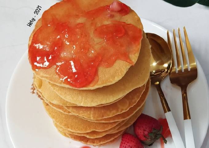 Resep Pancake Saus Strawberry 🥞 🍓 Anti Gagal
