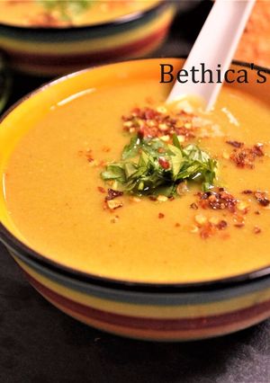 A picture of Lemony Red Lentil Soup.