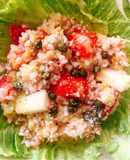 Ensalada de arroz,atún y melón con vinagreta de uva y cilantro