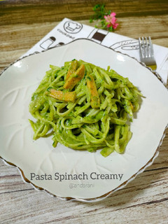 Foto resep Pasta Spinach Creamy (Fettucini pasta bayam creamy)